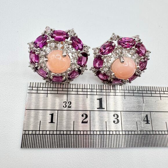 Rodolite Garnet Pink Opal CZ Silver Stud Earrings Tested Opulent Princesscore - Picture 11 of 15